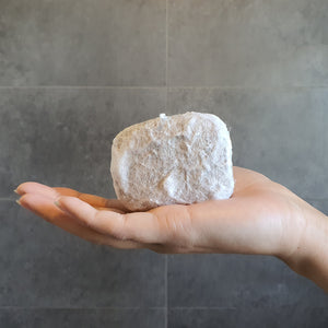 exfoliating eco felted soap in shower - colloidal oatmeal and marlborough sea salt with bergamot essential oil